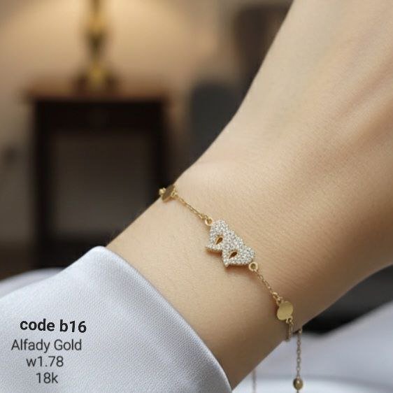 انسيال ذهب عيار 18 انسيال ذهب عيار 18 بتصميم قلوب مرصعة بالكامل - كود b16