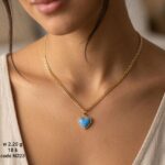 سلسلة ذهب عيار 18 بدلاية قلب فيروزي جذابة | كود N223