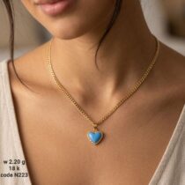 سلسلة ذهب عيار 18 بدلاية قلب فيروزي جذابة | كود N223