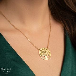 قلادة ذهب عيار 18 بتعليقة "شجرة الحياة" الدائرية | سلسلة رمزية خفيفة قلادة ذهب عيار 18 بتعليقة "شجرة الحياة" الدائرية | سلسلة رمزية خفيفة